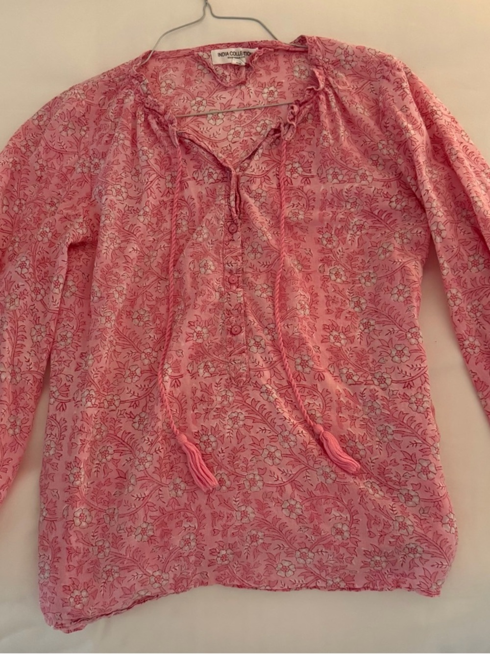 Emerson Fry Pink Floral Tie-Neck Peasant Blouse